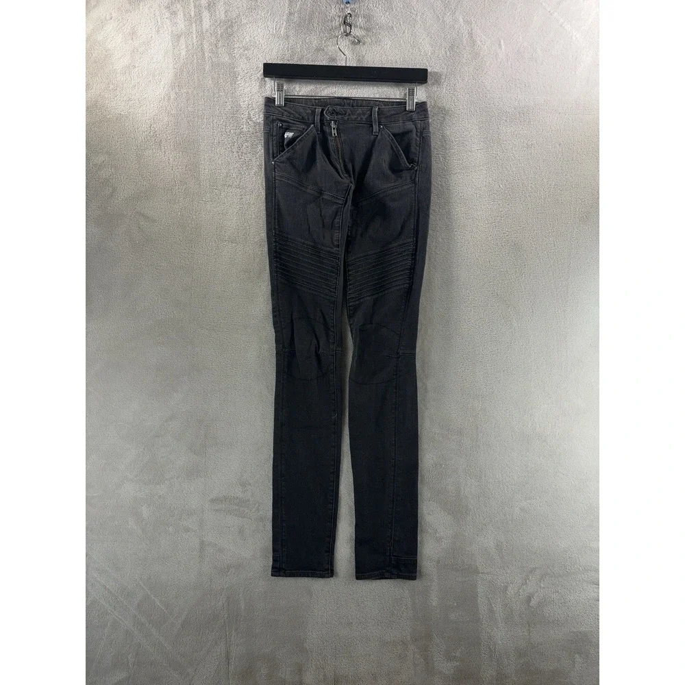 G-Star RAW 5620‎ Zip Custom Jeans Womens Size 25x32 Black Skinny Biker Moto